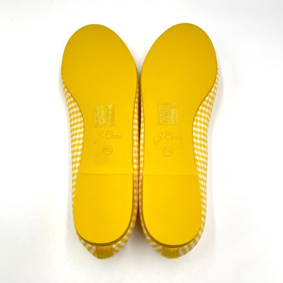 JCrew J.Crew Womens Size 8.5 Yellow White Gingham‎ Ballet Flats Shoes - Picture 7 of 11